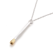 Honeyhandy Brass Matchstick Pendant Necklaces, with Lobster Claw Clasps, Lead Free & Cadmium Free, 925 Sterling Silver Plated, 17.91 inch(45.5cm)