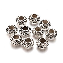 Honeyhandy Tibetan Style Alloy European Beads, Hollow, Lead Free & Cadmium Free, Rondelle, Antique Silver, 13x7mm, Hole: 6mm