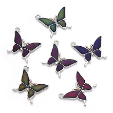 Honeyhandy Alloy Enamel Pendants, Changing Color Mirage Mood Pendants, Cadmium Free & Lead Free, Butterfly, Platinum, Black, 26x23x1.8mm, Hole: 2.2mm