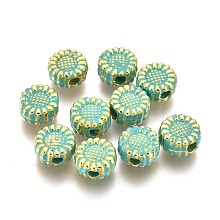 Honeyhandy Alloy Beads, Sunflower, Lead Free & Cadmium Free, Golden & Green Patina, 5.5x3mm, Hole: 1.5mm