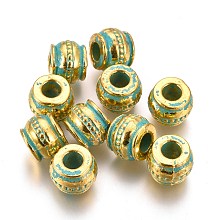 Honeyhandy Alloy Beads, Rondelle, Lead Free & Cadmium Free, Golden & Green Patina, 9x7.3mm, Hole: 3.7mm