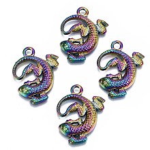 Honeyhandy Alloy Pendants, Cadmium Free & Lead Free, Gecko Shape, Rainbow Color, 30.5x24x4mm, Hole: 3mm