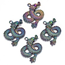 Honeyhandy Alloy Pendants, Cadmium Free & Lead Free, Chinese Dragon, Rainbow Color, 41x42x7mm, Hole: 3mm