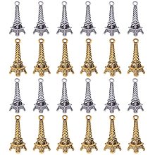 NBEADS 100 Pcs 0.94" Tibetan Style Eiffel Tower Charm Pendants, 2 Assorted Color Small Vintage Alloy Eiffel Tower findings for Key Chain Phone Strap Decoration Necklace Bracelet Jewelry Gift Making