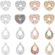 OLYCRAFT 32PCS Open Back Bezel Pendants Teardrop and Heart Shapes Alloy Pendants 4-Color Open Bezel Charms Alloy Frame Pendants with Loop for Resin Jewelry Making