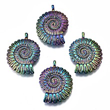 Honeyhandy Rainbow Color Alloy Pendants, Cadmium Free & Lead Free, Spiral Shell, 36x27x7mm, Hole: 2.5mm