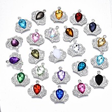 ARRICRAFT Alloy Acrylic Rhinestone Cabochons, with Rhinestone, Faceted, Crown, Cadmium Free & Lead Free, Mixed Color, Silver, 29x31.5x7.5mm