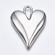 Honeyhandy Alloy Pendants, Heart, Cadmium Free & Lead Free, Platinum, 35x26.5x4mm, Hole: 4x8mm