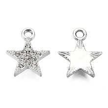 Honeyhandy Platinum Plated Alloy Charms, with Rhinestones, Cadmium Free & Lead Free, Star, Crystal, 14.5x12x2.5mm, Hole: 1.8mm