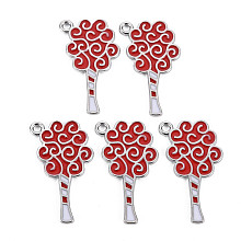 ARRICRAFT Alloy Enamel Pendants, Cadmium Free & Lead Free, Tree, Red, 31x18.5x1.5mm, Hole: 2mm