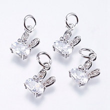 Honeyhandy Brass Micro Pave Cubic Zirconia Bunny Charms, Cadmium Free & Lead Free, Rabbit, Real Platinum Plated, 12x6x2.5mm, Hole: 3mm