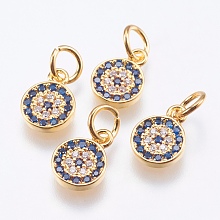 Honeyhandy Brass Micro Pave Cubic Zirconia Charms, Cadmium Free & Lead Free, Flat Round, Real 18K Gold Plated, 9.5x7x1.5mm, Hole: 3mm