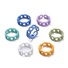 Honeyhandy Spray Painted Alloy Cuff Rings, Open Rings, Cadmium Free & Lead Free, Curb Chain Shape, Mixed Color, US Size 7 1/4(17.5mm)