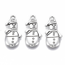 Honeyhandy Tibetan Style Alloy Pendants, Lead Free & Cadmium Free, for Christmas, Snowman , Antique Silver, 25x12.5x2.5mm, Hole: 1.5mm, about 400pcs/500g