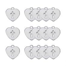 PandaHall Elite 80pcs Tibetan Alloy Love Heart with Cross Pendants Charms for Mothers Day, Fathers Day, Thanksgiving Day DIY Necklace Bracelet Making(Antique Silver)