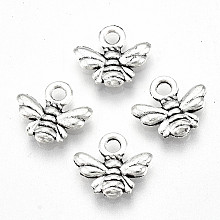 Honeyhandy Tibetan Style Alloy Charms, Lead Free & Cadmium Free, Bee Shape, Antique Silver, 9.5x10.5x2mm, Hole: 1.8mm, about 1350pcs/500g