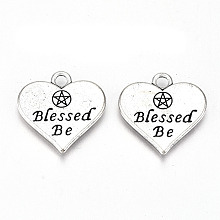 Honeyhandy Tibetan Style Alloy Pendants, Lead Free & Cadmium Free, Heart with Word Blessed Be & Pentacle, Antique Silver, 19x19x2mm, Hole: 2mm, about 210pcs/500g