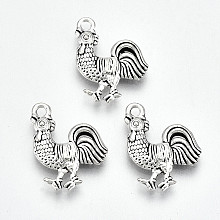 Honeyhandy Tibetan Style Alloy Pendants, Lead Free & Cadmium Free, Rooster, Antique Silver, 18.5x16x3mm, Hole: 1.8mm, about 335pcs/500g