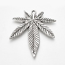 Honeyhandy Tibetan Style Alloy Pendants, Pot Leaf/Hemp Leaf Shape, Weed Charms, Cadmium Free & Lead Free, Antique Silver, 38.5x33x2mm, Hole: 2mm, about 130pcs/500g