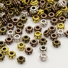 Honeyhandy Tibetan Style Flower Spacer Beads, Cadmium Free & Lead Free, Mixed Color, 5x3mm, Hole: 2mm, about 1020pcs/200g