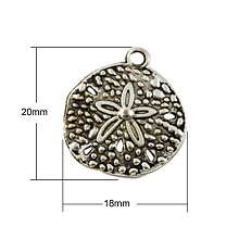 Honeyhandy Tibetan Style Alloy Pendants, Cadmium Free & Lead Free, Sand Dollar, Antique Silver, 20x18x2mm, Hole: 2mm