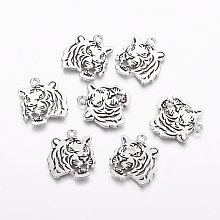 Honeyhandy Tibetan Style Alloy Tiger Pendants, Cadmium Free & Lead Free, Antique Silver, 27x24x2mm, Hole: 3mm, about 111pcs/500g