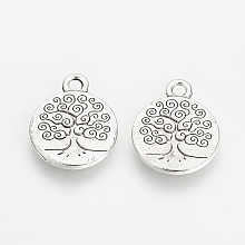 Honeyhandy Tibetan Style Alloy Flat Round with Tree Pendants, Cadmium Free & Lead Free, Antique Silver, 19x15.2x2mm, Hole: 2.5mm, about 263pcs/500g