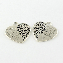 Honeyhandy Heart with Words Tibetan Style Alloy Pendants, Lead Free & Cadmium Free, Antique Silver, 29x28x2mm, Hole: 3.5mm, about 100pcs/500g