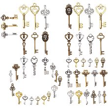 SUNNYCLUE 75Pcs 25 Styles Vintage Skeleton Keys Charm Pendants Steampunk Castle Dungeon Pirate Key Charms Set Antique Bronze Golden Silver Wholesale Bulk Lots Mixed for Jewelry Making Necklace