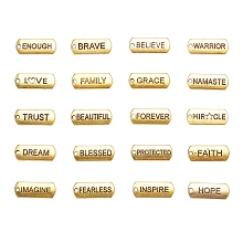 Honeyhandy Tibetan Style Alloy Rectangle Pendants, with Word, Cadmium Free & Lead Free, Antique Golden, 8x21x2mm, Hole: 2mm, 20 patterns, 4pcs/pattern, 80pcs/set