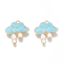 Honeyhandy Alloy Enamel Pendants, Cadmium Free & Lead Free, Cloud with Raining, Golden, Light Blue, 24x20.5x3mm, Hole: 1.6mm