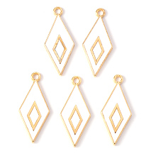 Honeyhandy Alloy Enamel Pendants, Light Gold, Cadmium Free & Lead Free, Rhombus, Cornsilk, 28x12x2mm, Hole: 1.8mm