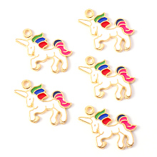 Honeyhandy Alloy Enamel Pendants, Light Gold, Cadmium Free & Lead Free, Unicorn, Deep Pink, 20x22x1mm, Hole: 1.8mm