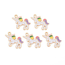 Alloy Enamel Pendants, Light Gold, Cadmium Free & Lead Free, Unicorn, Medium Purple, 20x22x1mm, Hole: 1.8mm