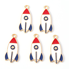 Honeyhandy Alloy Enamel Pendants, Light Gold, Cadmium Free & Lead Free, Rocket, Red, 27x13x1mm, Hole: 2mm