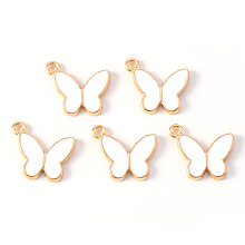 Honeyhandy Alloy Enamel Pendants, Light Gold, Cadmium Free & Lead Free, Butterfly, Creamy White, 14x16x2mm, Hole: 1.6mm