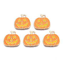 Honeyhandy Alloy Enamel Pendants, Halloween, Cadmium Free & Lead Free, Pumpkin, Light Gold, Dark Orange, 20x20x1.5mm, Hole: 2mm