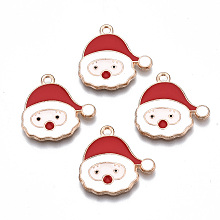 ARRICRAFT Alloy Enamel Pendants, Cadmium Free & Lead Free, Christmas Santa Claus, Light Gold, White, 20x20.5x1.5mm, Hole: 1.6mm