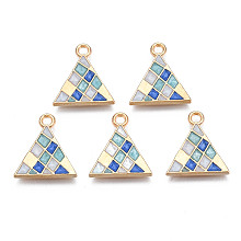 Honeyhandy Alloy Enamel Pendants, Cadmium Free & Lead Free, Light Gold, Triangle, Royal Blue, 17x15x1.5mm, Hole: 1.8mm