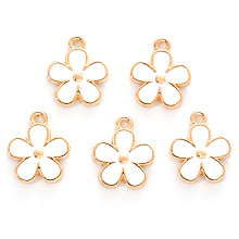 Honeyhandy Alloy Enamel Charms, Cadmium Free & Lead Free, Light Gold, Flower, White, 15x13x2.5mm, Hole: 1.5mm