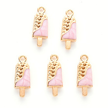 Honeyhandy Alloy Enamel Pendants, Cadmium Free & Lead Free, Light Gold, Ice Cream, Pink, 18.5x7x3.5mm, Hole: 1.6mm