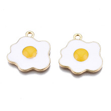 Honeyhandy Alloy Pendants, with Enamel, Cadmium Free & Lead Free, Light Gold, Poached Egg, White, 19.5x19x3mm, Hole: 2mm