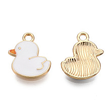 Honeyhandy Alloy Pendants, with Enamel, Cadmium Free & Lead Free, Light Gold, Chick, White, 16.5x14x2mm, Hole: 2mm