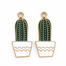 ARRICRAFT Rack Plating Alloy Enamel Pendants, Cadmium Free & Lead Free, Cactus, Light Gold, Dark Green, 40.5x17.5x2mm, Hole: 2.5mm