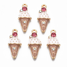 Honeyhandy Alloy Enamel Pendants, with Rhinestone, Cadmium Free & Lead Free, Ice Cream Shape, Light Gold, Lavender Blush, 22.5x10x3.5mm, Hole: 1.5mm