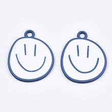 Honeyhandy Spray Painted Alloy Pendants,  Cadmium Free & Lead Free, with White Enamel, Smiling Face, Cornflower Blue, 24x20x1mm, Hole: 2mm