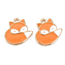 Honeyhandy Rack Plating Alloy Pendants, with Enamel, Cadmium Free & Lead Free, Fox, Dark Orange, 19x18x2mm, Hole: 1.6mm