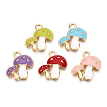 Honeyhandy Alloy Enamel Pendants, Cadmium Free & Lead Free, Double Mushroom, Light Gold, Mixed Color, 19.5x18x2.5mm, Hole: 2.5mm