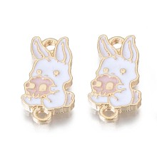 Honeyhandy Alloy Enamel Links Connectors, Cadmium Free & Lead Free, White Rabbit with Skull, Light Gold, Light Gold,Pink,19x9.5x1.5mm, Hole: 1.6mm