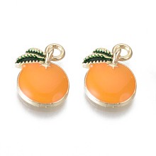 Honeyhandy Alloy Enamel Pendants, Cadmium Free & Lead Free, Orange, Light Gold, Dark Orange, 16x12x4mm, Hole: 2mm